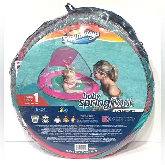 NEW, SwimWays Baby Spring Float Step 1 Sun Canopy 9-24 Months New Red Swim - Picture 1 of 3